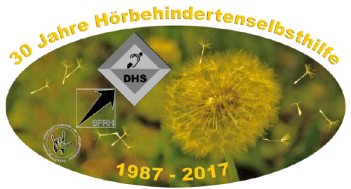 1987-2017 30 Jahre Hoerbehindertenselbsthilfe Logos mit gelber Pusteblume